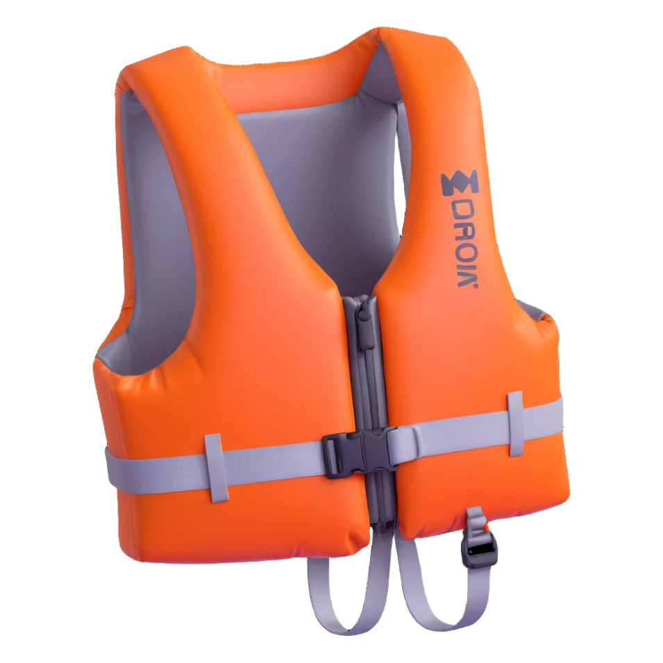 A life jacket in a playful 3D cartoon style on a white background, 3D rendering, high resolution, bright colors, with a perspective composition, high saturation, prominent details, a floating effect, and a lively atmosphere. sticker