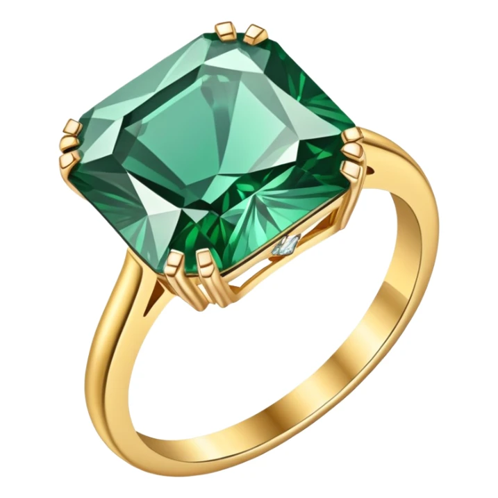 Diamond ring with gold band and emerald-shaped diamond sticker