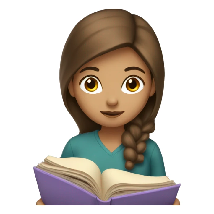 girl brown hair reading a book  sticker