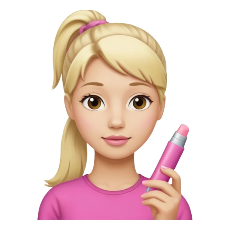 blonde woman with ponytail woman using chapsitck sticker