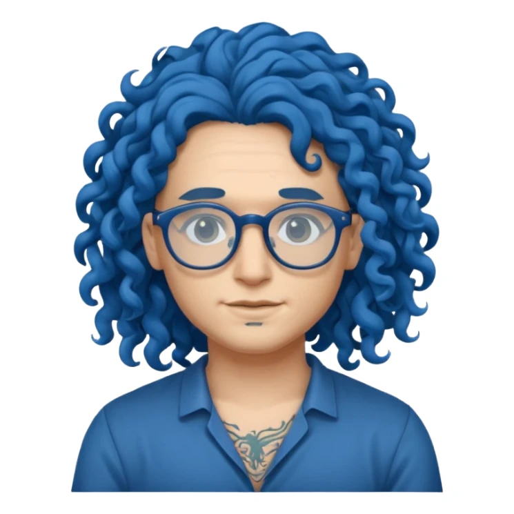 blue hair long curly, tattooes and glassress sticker