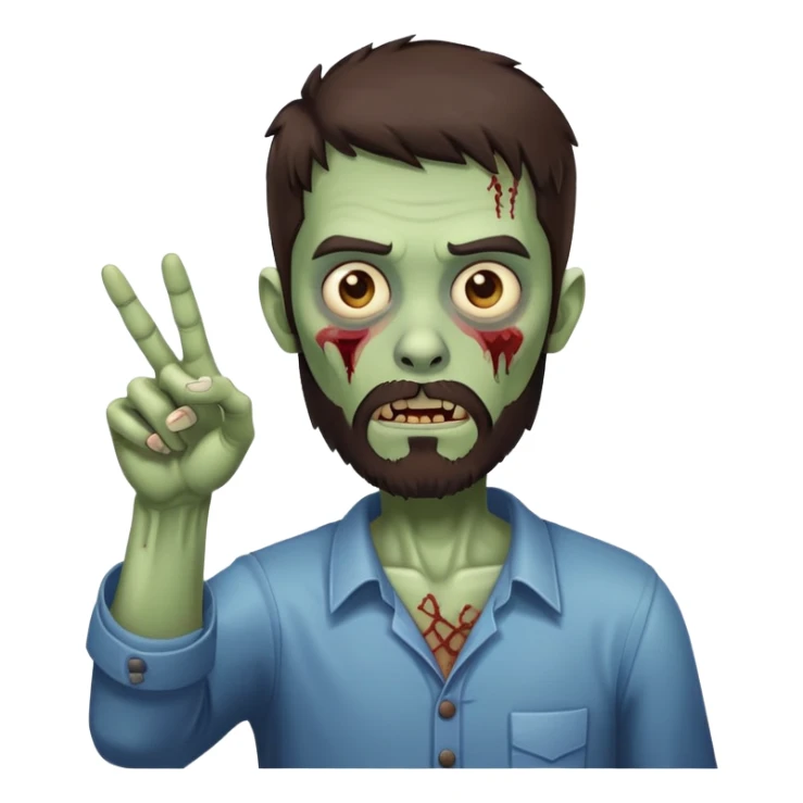 zombie pointing gesture with dark brown hair and short full beard sticker