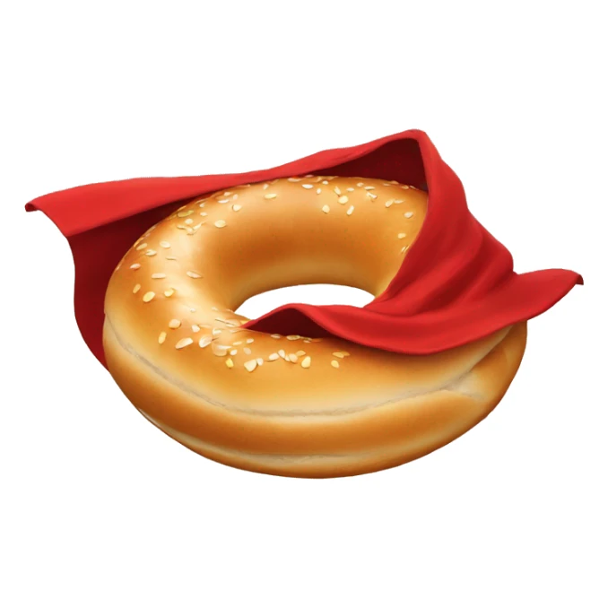 bagel with a red cape flying to the right sticker