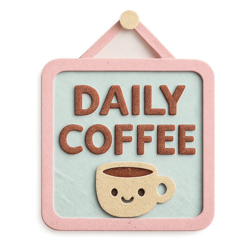 kawaii daily coffee signboard with cute soft pastel frame sticker