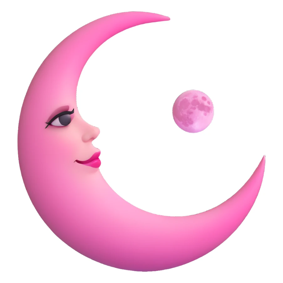 minimal 3D gothic moon with pink crescent, simple and mysterious sticker