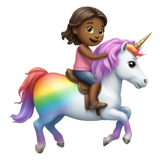 Little girl riding rainbow unicorn  sticker