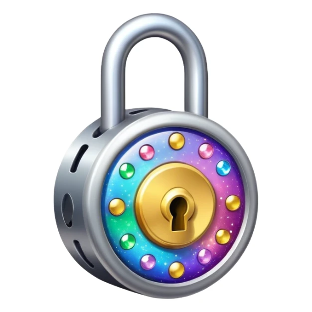 A magical lock with colorful sparkles and mystical glow around it sticker