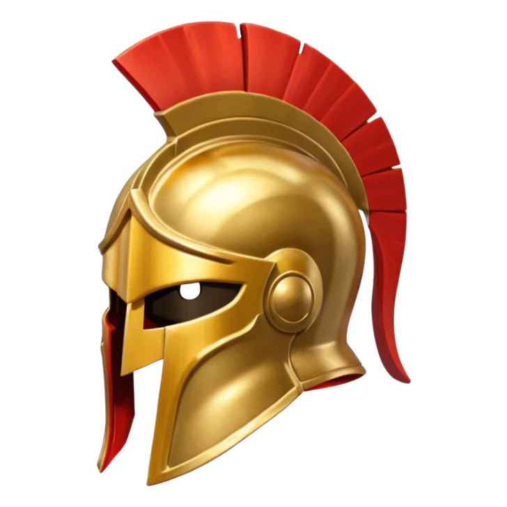 Side view of a gold Spartan helment with a red crest sticker