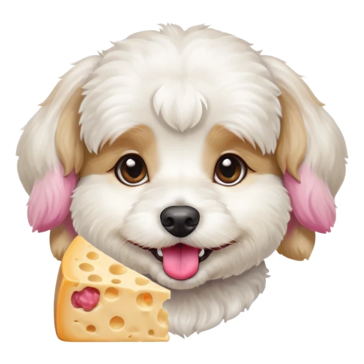white dog cavachon stay and want to eat cheesee sticker