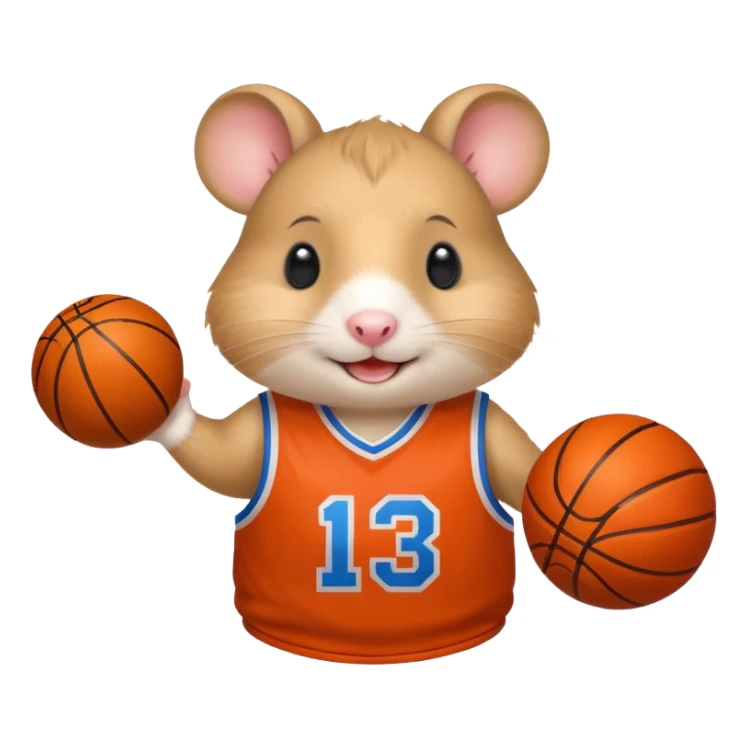 A smiling  hamster in a basketball shirt sticker