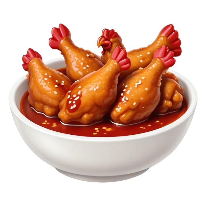 Korean Fried Chicken Cinematic Realistic Korean Fried Chicken Dish Emoji, depicted as bite-sized chicken pieces generously coated in a glossy, spicy sauce, in a bowl. sticker