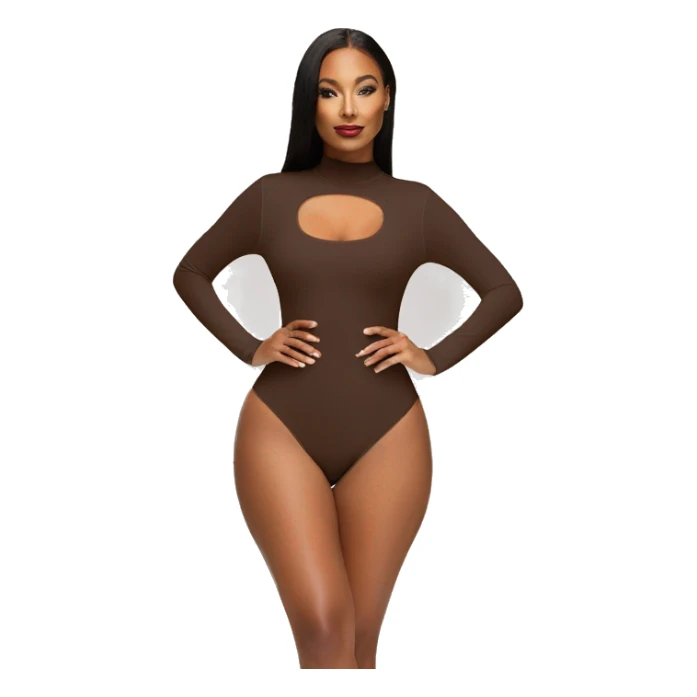 brown long sleeve closed neck shapewear bodysuit sticker