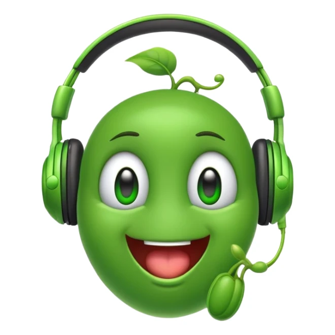 excited green pea with headphones sticker