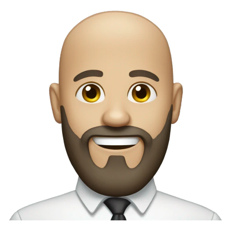 A bald man with a dark beard and a grin on his face. sticker