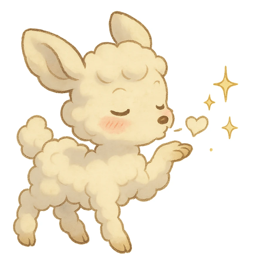 Ghibli-inspired vanilla cloud doe, blowing a kiss with sparkles and rosy cheeks, soft and dreamy sticker
