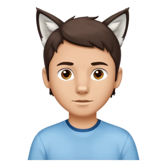White boy with dark brown hair and white lynx ears sticker