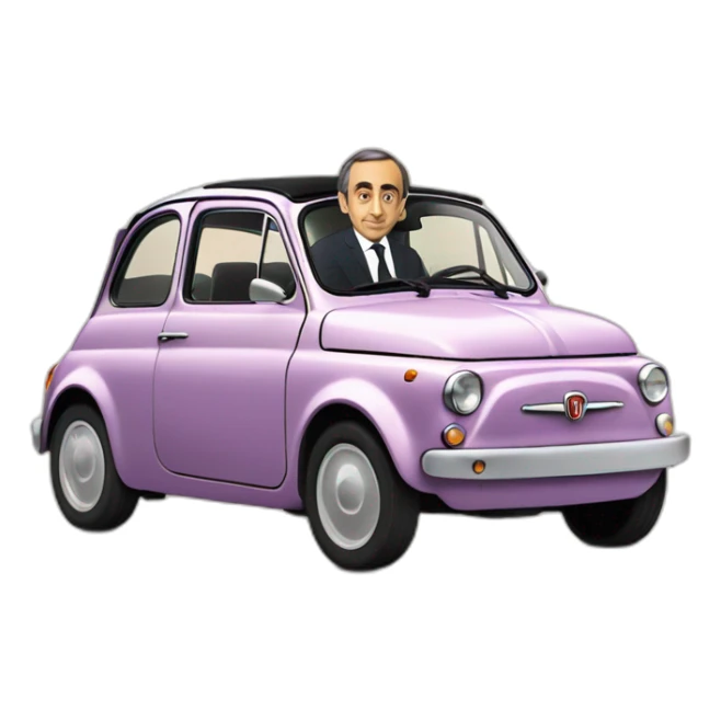 Éric Zemmour dans une Fiat 500 sticker