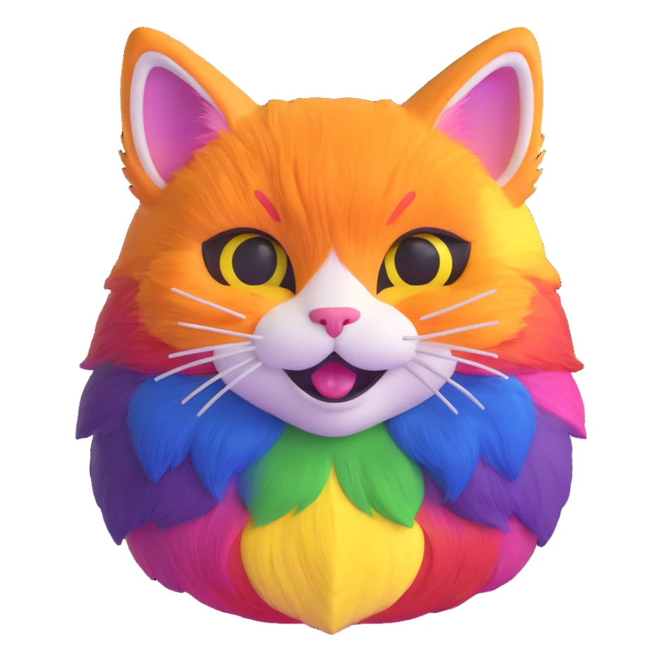 a happy cat with pride flag colors sticker