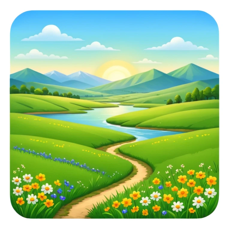 lush meadow landscape with flat horizon, no river, no mountains sticker