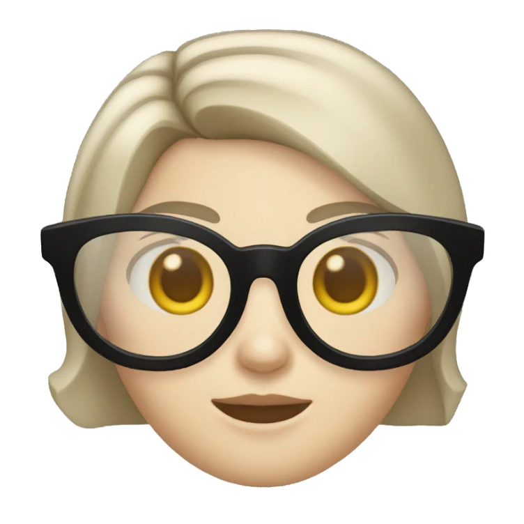 Short dark blond hair, dark eyes, round silver glasses, round nose, pale white skin sticker