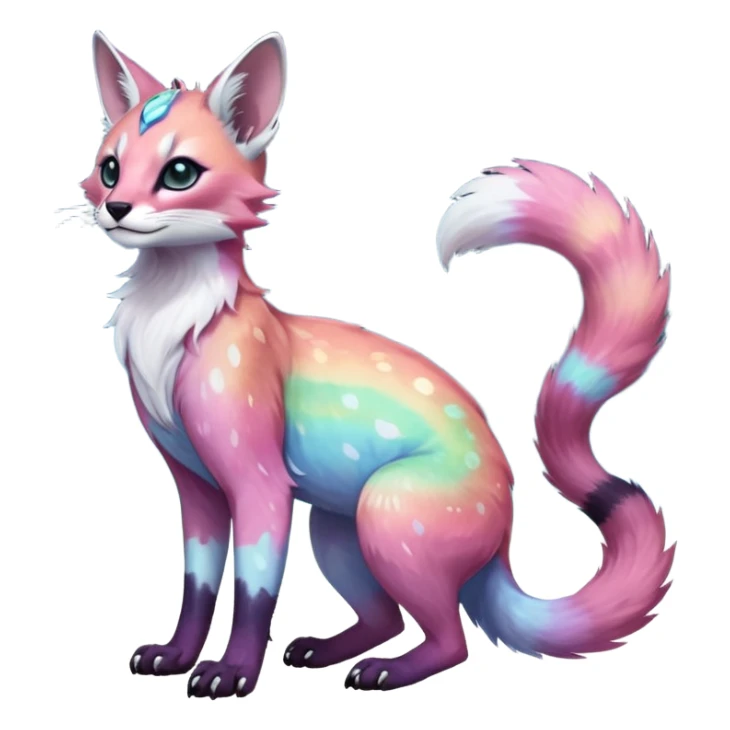 Colorful nebulae nebula starry galactical shiny tropical pale light fruity pastel white glorious iridescent divine exotic cute cool beautiful realistic antasy-caracal-civet-genet-sergal-vernid-Cacomistle-Trico-oncilla-animal-Fakémon-hybrid-fursona (full body) sticker