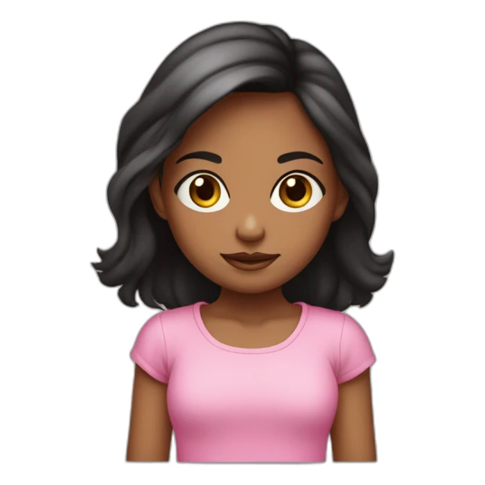 niña con pelo largo liso negro con ojos marrones con camiseta rosa sticker