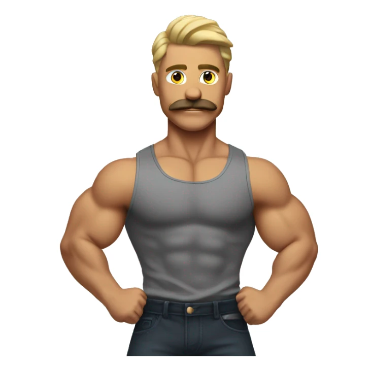flexing muscular man with a mustache and undercut hair style sticker