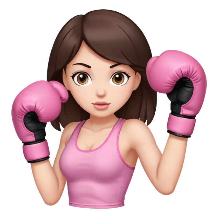 Brunette white girl wearing pink boxing gloves sticker