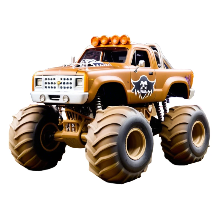 Monster Mutt - Monster Jam (Model Year: 2021) (Iconic colour: Brown with dog features) - A unique monster truck with playful, dog-inspired design cues. The vehicle is painted in warm brown tones and features subtle dog motifs (such as a stylized snout or ear shapes). It should blend the rugged power of a monster truck with quirky, endearing canine features. sticker
