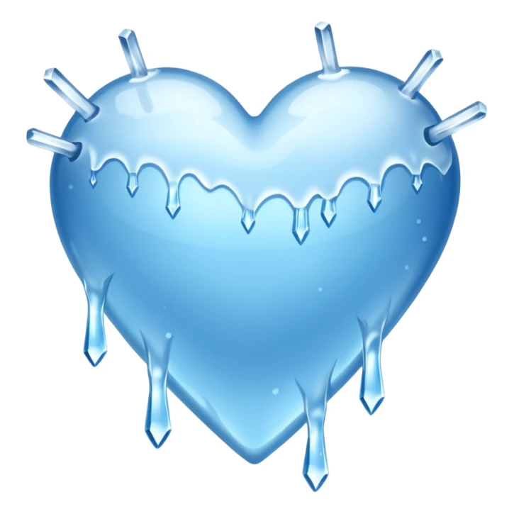 An ice blue heart with frost spidering across it and icecyles dripping from it sticker