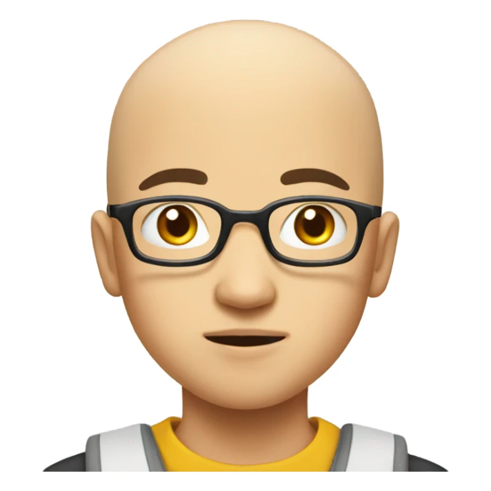  a bald Asian young boy student, in glasses, hungry sticker