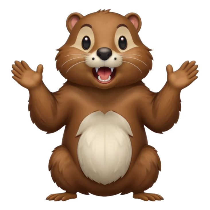  A crazy beaver is standing on its hind legs with its front paws stretched out in front of it. It has a brown fur coat with white fur around its eyes and nose. mouth is open, revealing sharp teeth. More craziness sticker