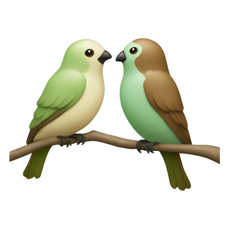 Two birds sitting on a tree branch one pale green and the other brown cream sticker