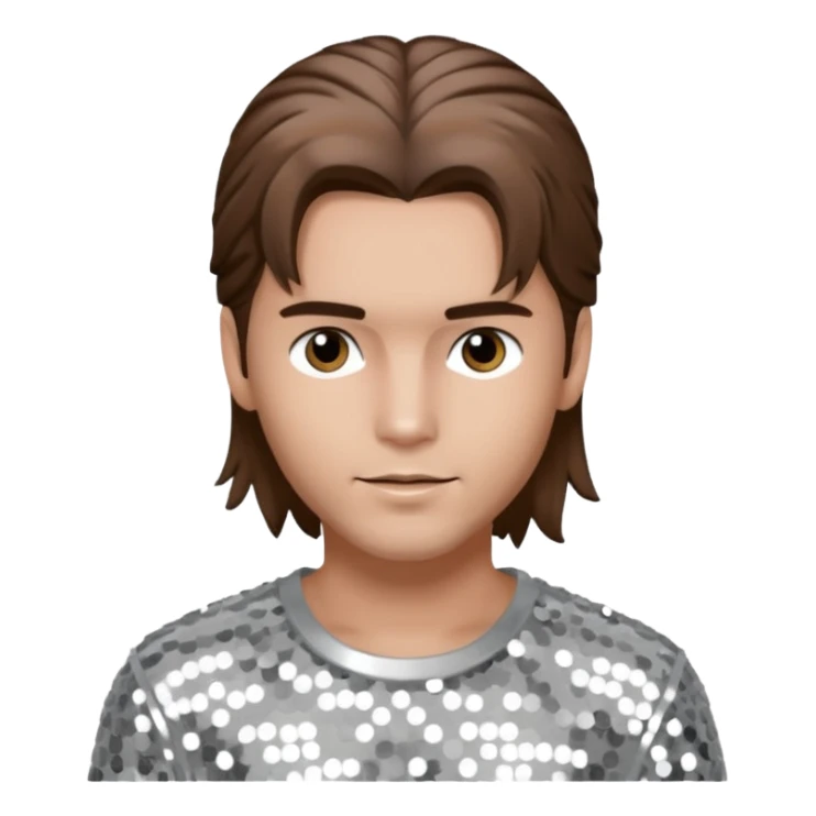 Tom Kaulitz from Tokio Hotel with long brown hair, silver sequin outfit  sticker