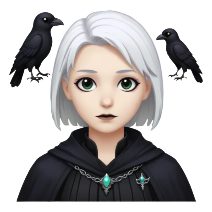 necromancer with black raven outfit white hair sticker