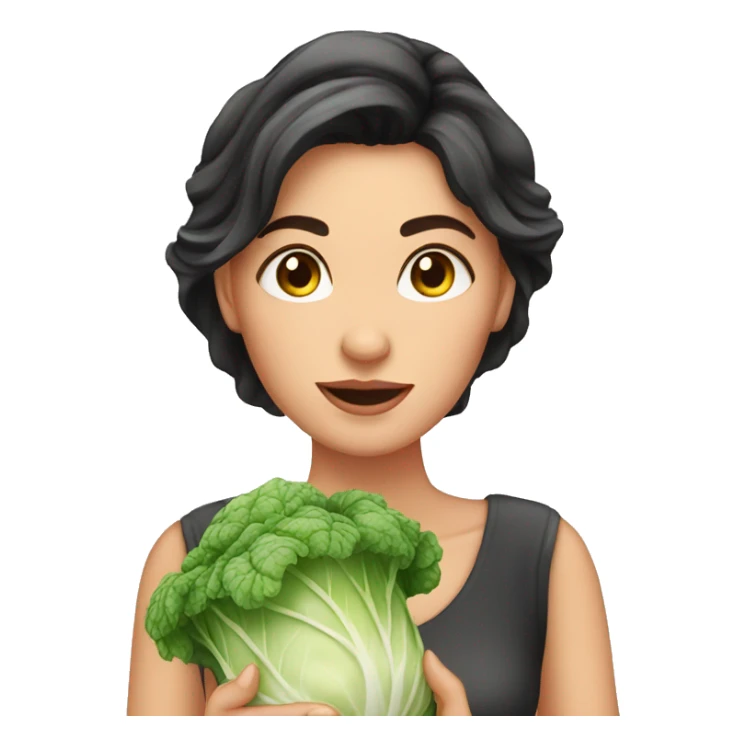 Beautiful woman with dark hair hold in hands a cabbage  sticker
