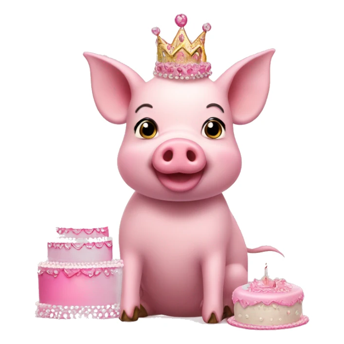 Pink pig in tutu and tiara with birthday cake  sticker