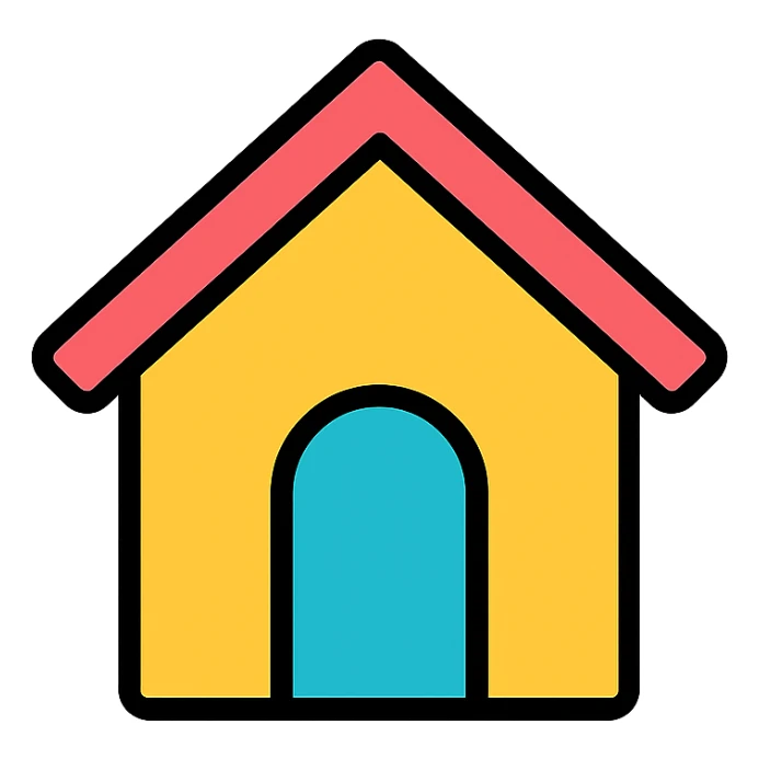 home icon, color outline style, black outlines, simple and clear sticker