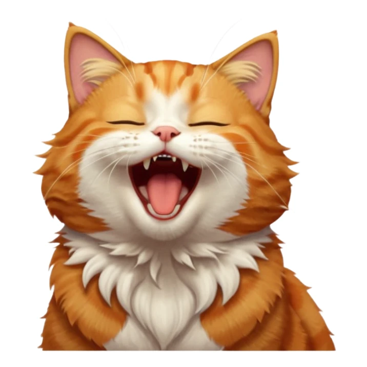 A high-resolution photo-realistic digital illustration of a ginger tabby cat head tilted yawning, chest upward sticker