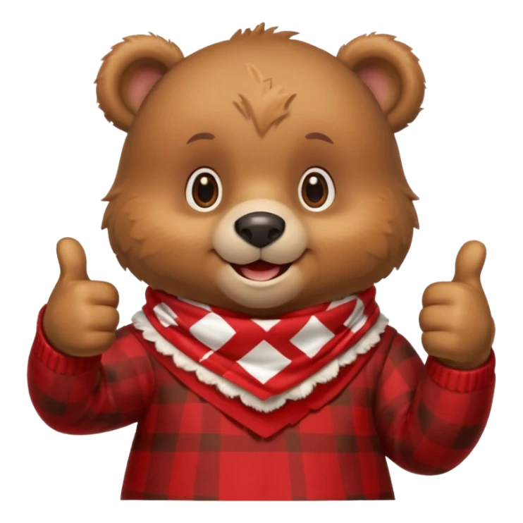 a cute bear smiling and giving thumbs up, wearing red Checkered Triangle scarf sticker