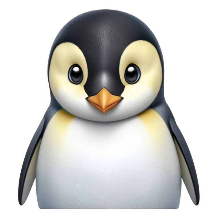 cinematic-cute-emperor-penguin-portrait-emoji,-head-tilted-playfully-and-inquisitively,-with-glossy,-pristine-plumage-accented-by-a-bright-beak-and-round,-sparkling-eyes-filled-with-curiosity,-simplified-yet-irresistibly-adorable-features zoomed into the face sticker