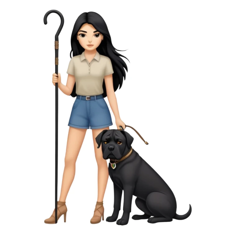 Kendall Jenner with long black hair holding a black Cane Corso dog sticker