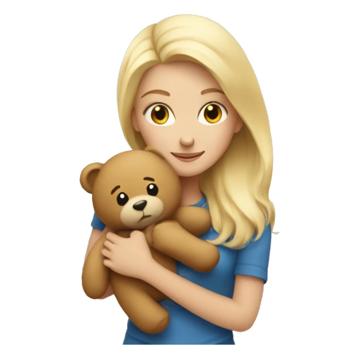 blonde woman hugs a cute teddy bear sticker