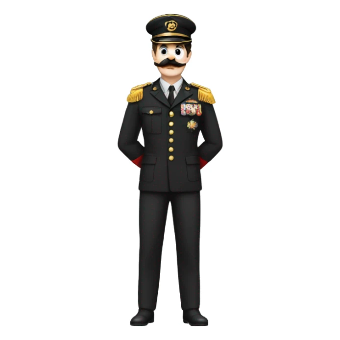 man with charlie chaplin moustache army clothes and red wristband sticker