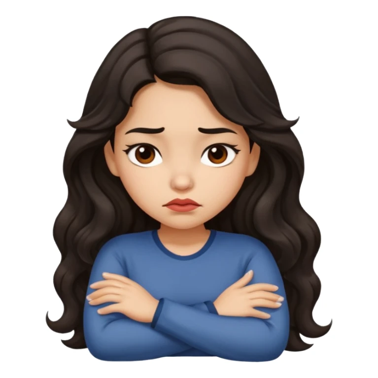 Hispanic girl with long wavy hair crossing her arms while pouting  sticker