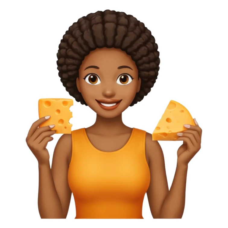 black woman holding cheese piece sticker