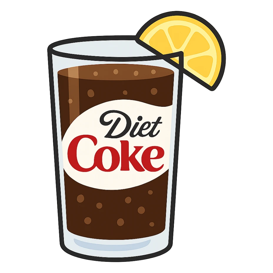 flat toon glass diet coke with a wedge of lemon sticker