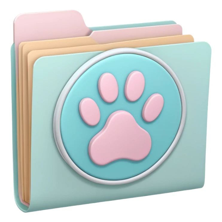 a pastel folder of documents with a pawprint on it sticker