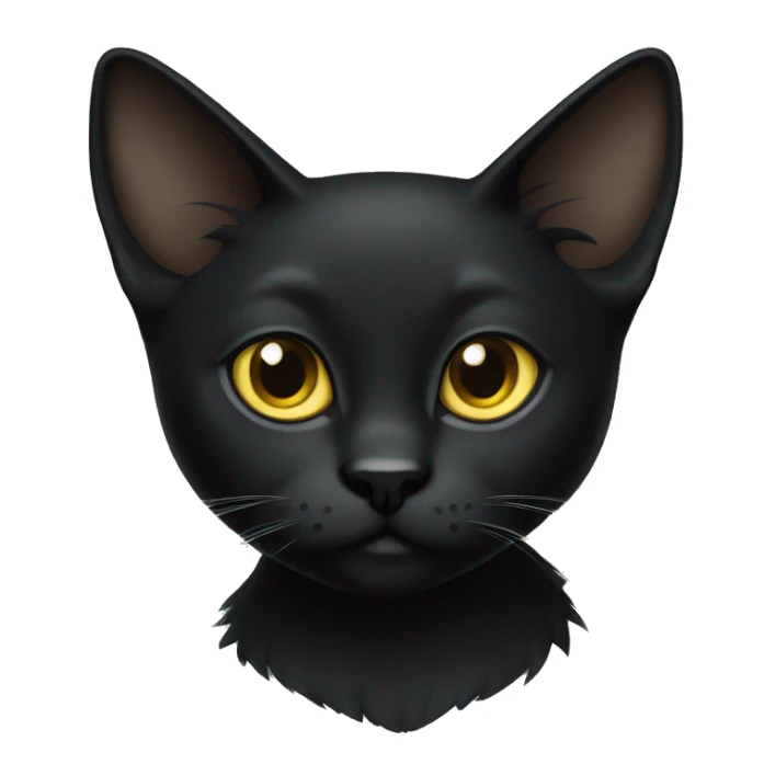 One petite, solid sleek black furred cat. Light yellow eyes. Pointed ear tufts like a lynx cat. Fully body black and no other color markings. Facing forward and standing with ears slightly tilted. sticker