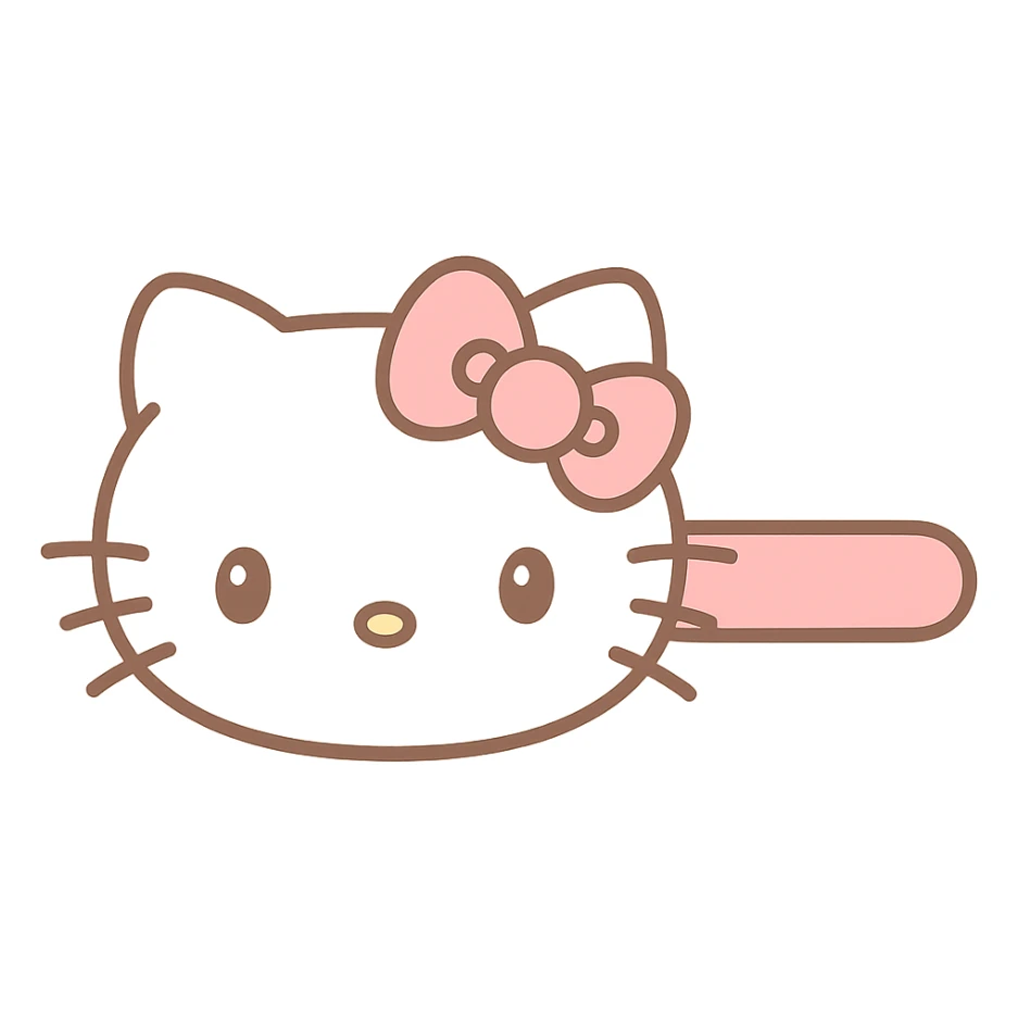 cute Hello Kitty hair pin, pink and white, shaped like Hello Kitty's face with a bow, kawaii style sticker